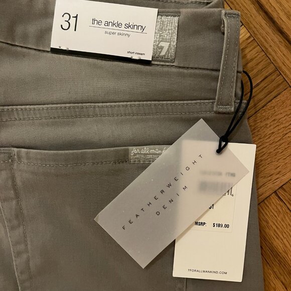 NWT $189 7 For All Mankind Ankle Skinny Jeans Grey Size 31 100% Authentic! - Picture 6 of 10